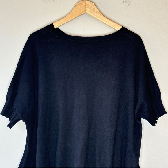 Planet Black Oversized Crewneck Rib Hem Short Sleeve Pocketed Boxy Sweater - Picture 10 of 13